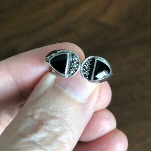 Vintage Art Deco Design Black Onyx w Marcasite Stamped Sterling Silver 925 Ring